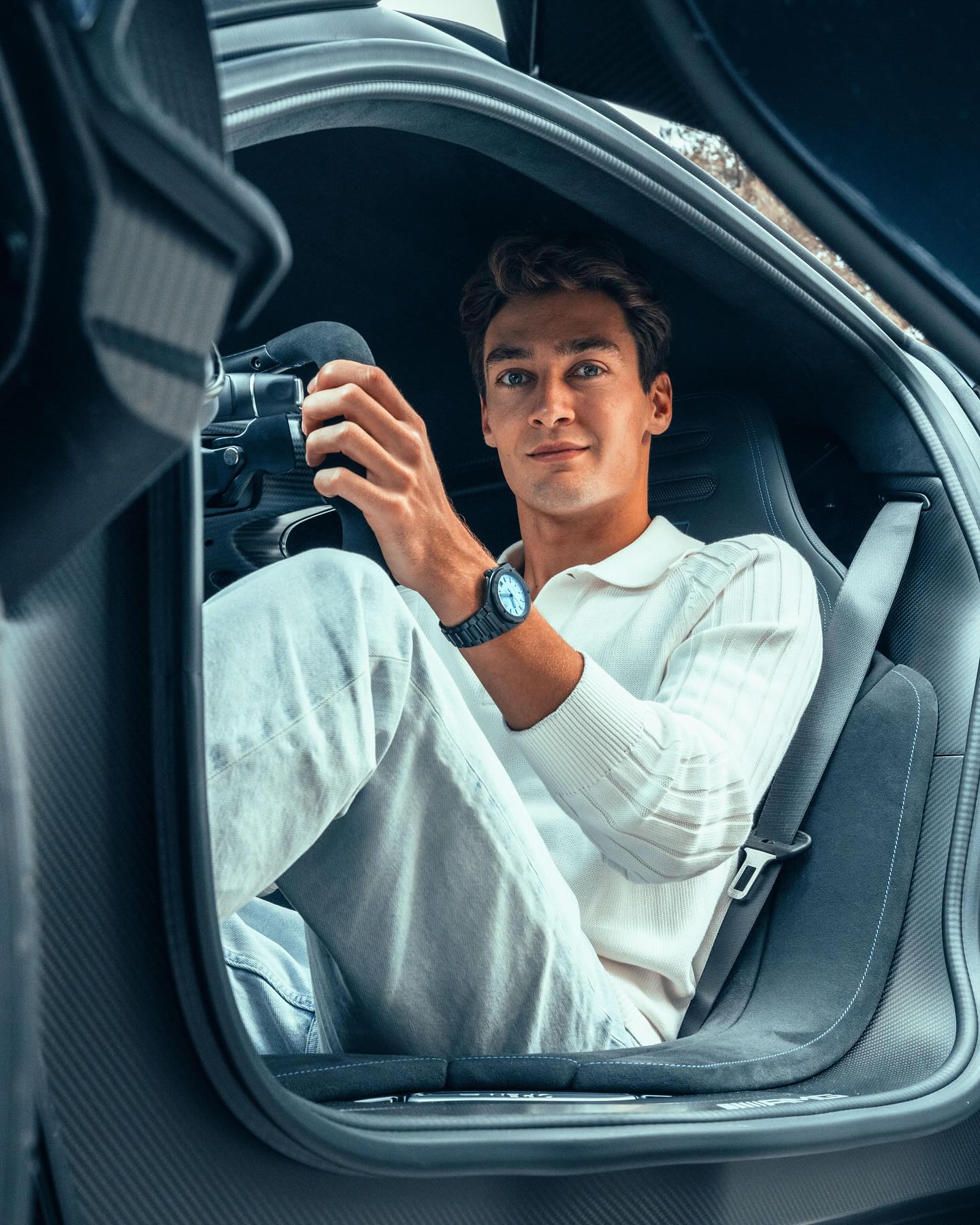George Russell inside the Mercedes-AMG ONE